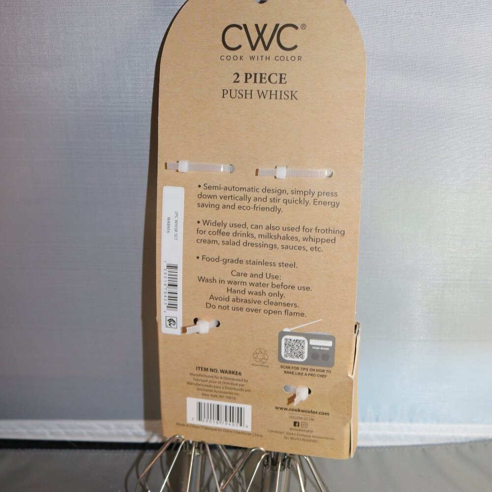 CWC Cook with Color 2-piece whisk set stainless steel NIP - Picture 2 of 4